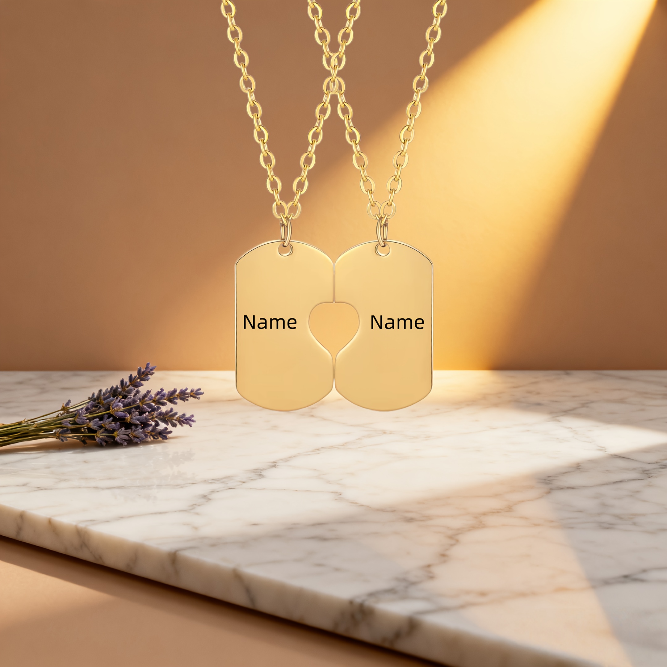 Customized Engraved Name Heart Puzzle Necklace Set